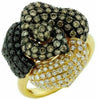 ESTATE 2.22CT WHITE MOCHA & BLACK DIAMOND 14KT YELLOW GOLD 3D FLOWER FUN RING