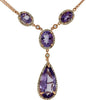 LARGE 8.95CT DIAMOND & AAA AMETHYST 14KT ROSE GOLD 3D OVAL PEAR SHAPE NECKLACE