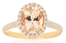 2.04CT DIAMOND & AAA MORGANITE 14KT ROSE GOLD 3D OVAL & ROUND CLASSIC HALO RING