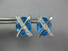 LARGE 11.31CT DIAMOND & AAA BLUE TOPAZ 14KT WHITE GOLD OVAL X LOVE STUD EARRINGS