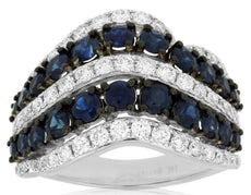 2.61CT DIAMOND & AAA SAPPHIRE 14KT WHITE GOLD MULTI ROW V SHAPE ANNIVERSARY RING