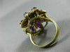 ANTIQUE LARGE 3.21CT DIAMOND & AMETHYST 14KT YELLOW GOLD HANDCRAFTED FLOWER RING