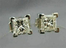 ESTATE .80CT DIAMOND 14KT WHITE GOLD PRINCESS CUT STUD EARRINGS H VVS/VS #5975