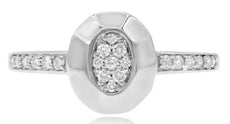 ESTATE .18CT DIAMOND 14KT WHITE GOLD 3D HAMMERED LOOK CLUSTER OVAL FUN RING