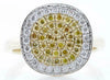 .62CT WHITE & FANCY YELLOW DIAMOND 18K YELLOW GOLD CLUSTER ROUND SQUARE FUN RING