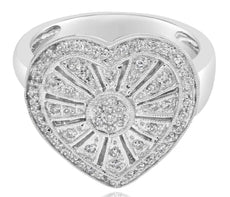 ESTATE .23CT DIAMOND 14KT WHITE GOLD 3D FILIGREE FLOWER HEART SHAPE LOVE RING