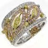 .68CT WHITE PINK & FANCY YELLOW DIAMOND 18KT TRI COLOR GOLD 3D MULTI LEAF RING
