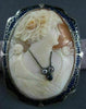 ANTIQUE LARGE DIAMOND FILIGREE BLUE ENAMEL LADY CAMEO 14KT WHITE PENDANT #22634