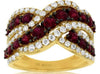 LARGE 2.18CT DIAMOND & AAA RUBY 14KT YELLOW GOLD MULTI ROW CRISS CROSS LOVE RING