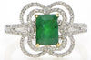 1.65CT DIAMOND & EMERALD 18K 2 TONE GOLD 3D SQUARE 4 LEAF CLOVER ENGAGEMENT RING