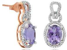 2.79CT DIAMOND & AAA AMETHYST 14KT ROSE GOLD OVAL & ROUND FLORAL HALO EARRINGS