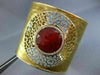 EXTRA LARGE 15.65CT DIAMOND & AAA RED AGATE 18K YELLOW GOLD CUFF BANGLE BRACELET