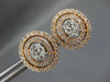 1.20CT DIAMOND 14KT WHITE & ROSE GOLD CLASSIC CLUSTER DOUBLE HALO STUD EARRINGS