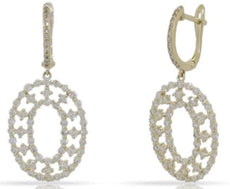 ESTATE LARGE 1.71CT DIAMOND 14KT 2 TONE GOLD OVAL LEVERBACK FUN HANGING EARRINGS