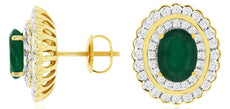 3.10CT DIAMOND & AAA EMERALD 14KT YELLOW GOLD 3D OVAL & ROUND SCREWBACK EARRINGS
