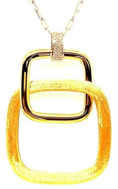 .15CT DIAMOND 18K 2 TONE GOLD MATTE & SHINY DOUBLE FUN SQUARE FLOATING PENDANT