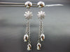 ESTATE LARGE .05CT DIAMOND 18KT WHITE GOLD MATTE & SHINY FLOWER HANGING EARRINGS