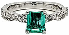 1.48CT DIAMOND & AAA EMERALD 18KT WHITE GOLD ROUND & EMERALD CUT SOLITAIRE RING