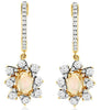 1.22CT DIAMOND & AAA OPAL 14KT YELLOW GOLD ROUND & OVAL FLOWER HANGING EARRINGS