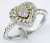 ESTATE .14CT DIAMOND 14KT WHITE GOLD 3D CLASSIC DOUBLE HEART ROPE LOVE RING
