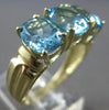 ESTATE LARGE 5.20CT AAA BLUE TOPAZ 14KT YELLOW GOLD 3D 3 STONE LOVE RING #27981