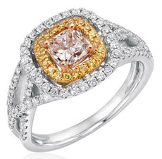 1.10CT WHITE PINK & FANCY YELLOW DIAMOND 18KT TRI COLOR GOLD 3D ENGAGEMENT RING