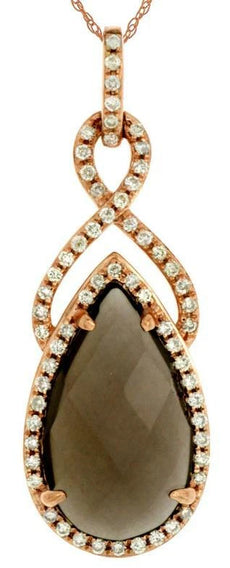 3.28CT DIAMOND & AAA SMOKY TOPAZ 14KT ROSE GOLD TEAR DROP INFINITY LOVE PENDANT
