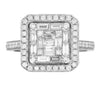LARGE .94CT DIAMOND 18KT WHITE GOLD 3D ROUND & BAGUETTE SQUARE HALO OCTAGON RING