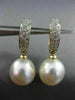 ESTATE .25CT DIAMOND 14KT GOLD AAA SOUTH SEA PEARL 3 ROW HUGGIE HANGING EARRINGS