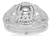 WIDE .60CT DIAMOND 14KT WHITE GOLD HALO SEMI MOUNT WEDDING ENGAGEMENT RING SET
