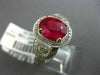 ESTATE LARGE EGL 3.76CT DIAMOND & RUBY 18K TWO TONE GOLD 3 STONE ENGAGEMENT RING
