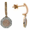 ESTATE .76CT WHITE & PINK DIAMOND 18K WHITE & ROSE GOLD HEXAGON HANGING EARRINGS