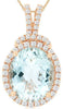 LARGE 4.37CT DIAMOND & AAA AQUAMARINE 14KT ROSE GOLD OVAL HALO FLOATING PENDANT