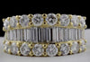 ESTATE 3.26CT DIAMOND 18KT YELLOW GOLD ROUND & BAGUETTE 3 ROW ANNIVERSARY RING