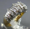 WIDE 1.36CT DIAMOND 14KT 2 TONE GOLD ROUND & BAGUETTE MULTI ROW ANNIVERSARY RING