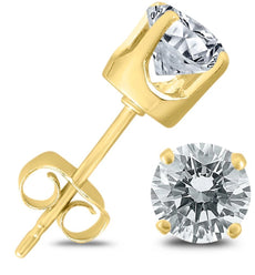ESTATE 1.0CT DIAMOND 14KT YELLOW GOLD 3D SOLITAIRE ROUND 4 PRONG STUD EARRINGS