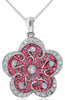 .27CT DIAMOND & RED ENAMEL 14KT WHITE GOLD FLOWER FILIGREE FUN FLOATING PENDANT