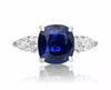 ESTATE 2.14CT DIAMOND & AAA SAPPHIRE 18KT WHITE GOLD 3D 3 STONE ENGAGEMENT RING
