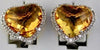LARGE 13.18CT DIAMOND & AAA CITRINE 14KT WHITE GOLD HEART SHAPE CLIP ON EARRINGS