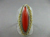 ANTIQUE MASSIVE 14K WHITE & YELLOW GOLD AAA CORAL ELONGATED COCKTAIL RING #22029