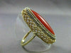 ANTIQUE MASSIVE 14K WHITE & YELLOW GOLD AAA CORAL ELONGATED COCKTAIL RING #22029