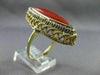 ANTIQUE MASSIVE 14K WHITE & YELLOW GOLD AAA CORAL ELONGATED COCKTAIL RING #22029