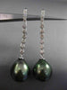 ESTATE LARGE .36CT DIAMOND 18KT WHITE GOLD AAA TAHITIAN PEARL ELONGATED EARRINGS