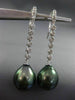 ESTATE LARGE .36CT DIAMOND 18KT WHITE GOLD AAA TAHITIAN PEARL ELONGATED EARRINGS