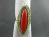 ANTIQUE MASSIVE 14K WHITE & YELLOW GOLD AAA CORAL ELONGATED COCKTAIL RING #22029