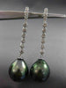ESTATE LARGE .36CT DIAMOND 18KT WHITE GOLD AAA TAHITIAN PEARL ELONGATED EARRINGS