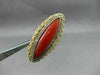ANTIQUE MASSIVE 14K WHITE & YELLOW GOLD AAA CORAL ELONGATED COCKTAIL RING #22029