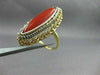 ANTIQUE MASSIVE 14K WHITE & YELLOW GOLD AAA CORAL ELONGATED COCKTAIL RING #22029