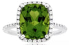 LARGE 4.55CT DIAMOND & AAA PERIDOT 14KT WHITE GOLD CUSHION & ROUND HALO FUN RING
