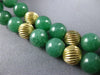 ANTIQUE AAA GREEN JADE 14KT YELLOW GOLD 3D CLASSIC BEADED 2 ROW BRACELET #2631